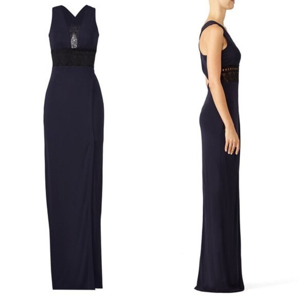 CUT 25 Illusion Lace Evening Gown Formal Dress Navy Black 2 NWT Wedding Prom - Picture 2 of 10